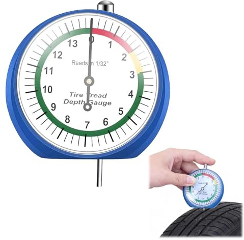 Misuratore di profondità professionale per pneumatici, misura precisa in millimetri, per moto, auto, camion e autobus, design a quadrante con zone a codice colore per condizioni meteorologiche