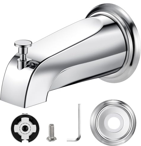 Tub Spout with Diverter, Slip-Fit Bathtub Faucet Replacement for 1/2 Copper Pipe, Includes Metal Cover Ring (Chrome)
