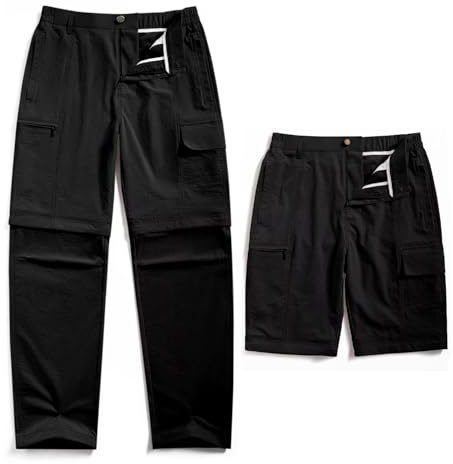 GAUASUIM Damen Wanderhose Zip Off Hose Schnelltrocknend Outdoorhose Abnehmbare Hosenbeine Shorts Trekkinghose Atmungsaktiv Cargohose Sommer Hiking Pants Funktionshose 5 Taschen Schwarz XXL
