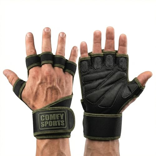 Cómodos guantes abiertos de gimnasio para hombres y mujeres, guantes acolchados para levantamiento de pesas con soporte de muñeca para gimnasio antisudor, guantes de entrenamiento sin dedos de agarre