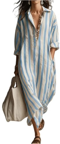 MOKBAY Vestidos Verano Mujer 2026 Cuello V Manga Larga Boho Playeros Elegante Summer Dresses for Women Frescos Beach Casual Chic Playa Sueltos Dress