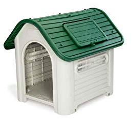 GARDIUN KZT1007 - Caseta de Perro Dakota Resina 87x72x75 cm Diseño Beige y Verde con Rejilla de Ventilación Lateral para Perros Medianos con Suelo Elevado y Ventana