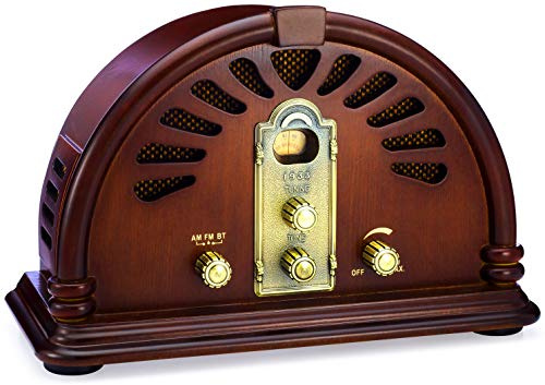 ClearClick Classic Vintage Retro Style AM/FM Radio with Bluetooth - Handmade Wooden Exterior Dark Brown