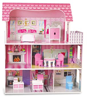 Teorema 40541 - Casa de muñecas de Madera con 3 Niveles de Juego, 5 Habitaciones, decoración y decoración incluida