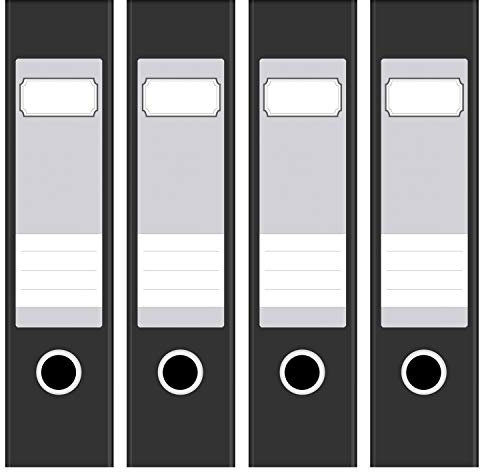 Ordneretiketten | 4 Aufkleber für breite Akten-Ordner | Farbe Grau 1 | selbstklebende Design Akten-Etiketten | Deko Sticker für Rückenschilder Ordnerrücken | zum Beschreiben