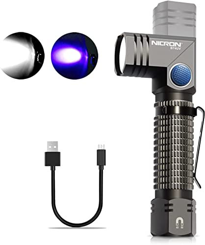 NICRON Torcia UV 2 in 1 con LED 700 Lumen,Rotazione a 90 gradi, 5 modalità di illuminazione, IP65 Impermeabile, 395 NM Ultravioletti Blacklight B74UV
