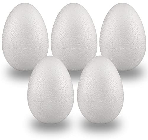 MCE-Commerce A331005 - Uova di polistirolo, 10 cm, 5 pezzi, per fai da te e decorare Pasqua, polistirolo, colore: Bianco