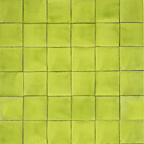 Cerames piastrelle monocolore messicane Talavera Verde Lima – ceramiche piastrelle di mosaico verdi decorative per bagno, doccia, cucina, Una confezione di 90 piastrelle verdi 10,5x10,5 cm