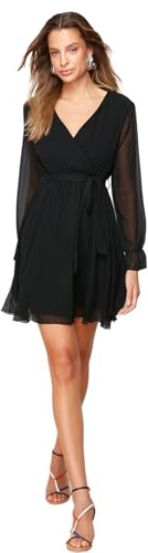 TRENDYOL Robe Moulante à Volants pour Femme, Noir, 42
