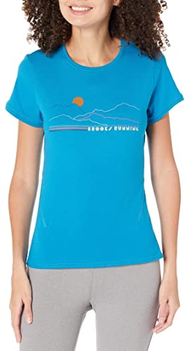 BROOKS 221614487 Distance Short Sleeve 2.0 T-Shirt Femme Pacific/BR Mountain Run Taille 20