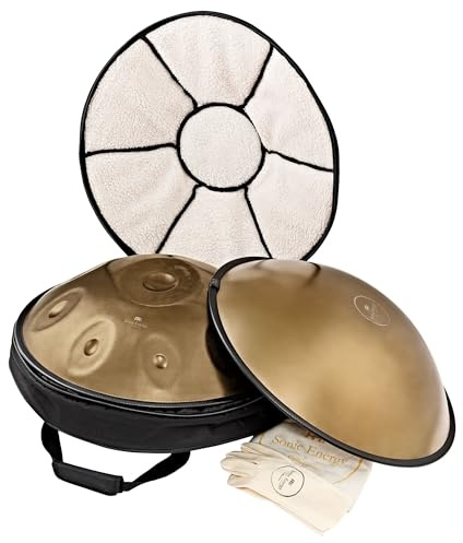 Sonic Energy Sensory Handpan Gold – Cis Moll, 9 Töne, 432 Hz – Edelstahl – Für Meditation, Yoga, Percussion – Inkl. Zubehör (HPSTL92)