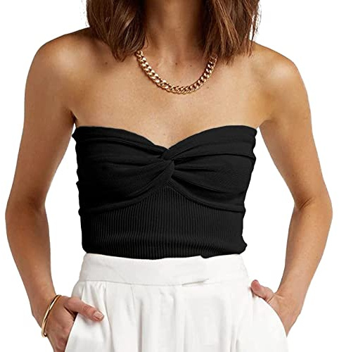 EFAN Womens Tube Tops Fall Fashion Summer Outfits 2025 Casual Beach Vacation Clothes Sweaters Strapless Sleeveless Tank Tops Black XS