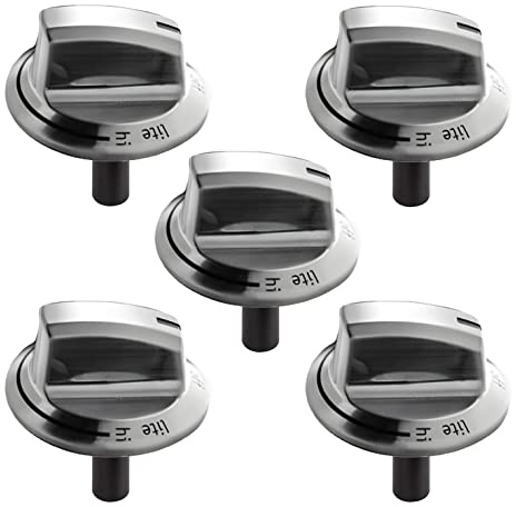 Upgraded A03546301/02/03 5304525746 5304504839 Gas Cooktop Knobs for Frigidaire Stove, Laser Engraving Sign Knob for Frigidaire Cooktop FFGC3026SS FFGC3626SS (Long Stem, Size:2.28IN, Material:ABS749)