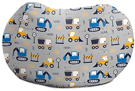 rucomfy Beanbags Kids Slouchbag Bean Bag Chair with Filling - Childrens Recliner Chair with Diggers & Trucks - Machine Washable Seat for Playroom, Bedroom - 60 x 80cm (Dig it, Beanbag Only)