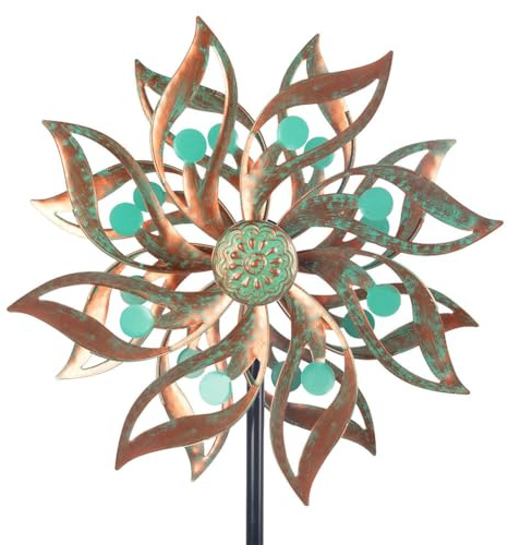 Viveta Metal Wind Spinners Outdoor,Vintage Kinetic Wind Spinner Garden Pinwheels with Metal Stake for Patio,Lawn,Garden,59 * 13.4 Inch