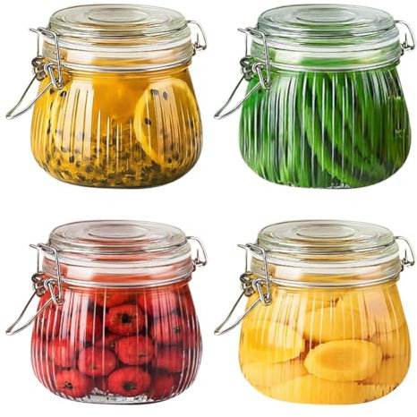 CEWROM Lot de 4 bocaux de conservation hermétiques en verre avec fermeture à étrier 500 ml, pour café, sucre, noix, épices