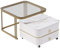 BTM Nesting Coffee Tables, Coffee Table with Storage, Square Nest of Tables with Drawers, Coffee Tables Set of 2, High Gloss Marble Exterior & Glass Tabletop