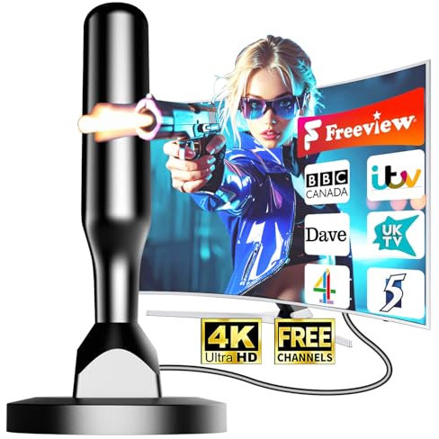 2025 TV Aerial for Freeview – Indoor HDTV Antenna with 360° Reception & Long Range, Supports 4K/1080p, VHF/UHF/DAB, Magnetic Base, Works with All UK TVs