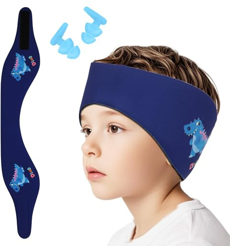 Diadema de natación infantil, diadema elástica con tapones para los oídos de protección para la natación y otros deportes acuáticos (azul marino-1, S)