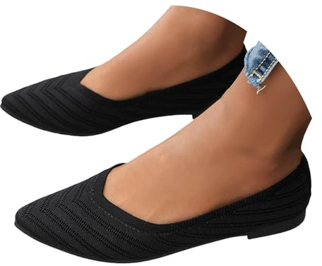 Xbemkste dam stickade ballerinor platta slip-on stickad klänning skor bekväma arbetsskor pointed tå slip-skor fritidsskor lätta sommarskor för kontor och vardag