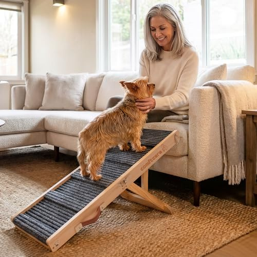 Comftcare Adjustable Dog Ramp for Small Dogs, Foldable Pet Ramp for Bed & Couch, Non-Slip Indoor Ramp, Portable, Joint-Friendly Design, Supports up to 35 lbs