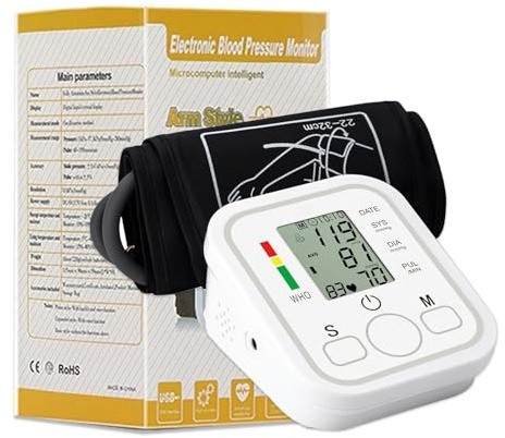 Tensiómetro de Brazo, Medidor Tension Arterial Digital Profesional, Tensiometro Automático para uso doméstico, Detector electrónico de frecuencia cardíaca, Blood Pressure Monitor