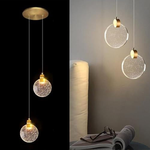 LIGKIN LED Lámpara Colgante 10W Creativa Lámpara de Techo Redonda, 2 luces Lámparas de Araña Cristal Iluminación para Sala de Estar Pasillo Escalera, Luz Cálida