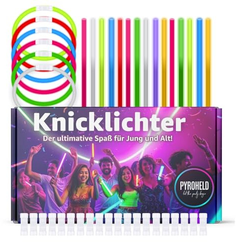 PYROHELD 1000x Knicklichter - Leuchtstab - extra Hell & Lang - in bunten Farben für Kindergeburtstag, Party, Silvester, Mitgebsel, Festival, Geburtstag - Glow Sticks mit Verbinder (1000)