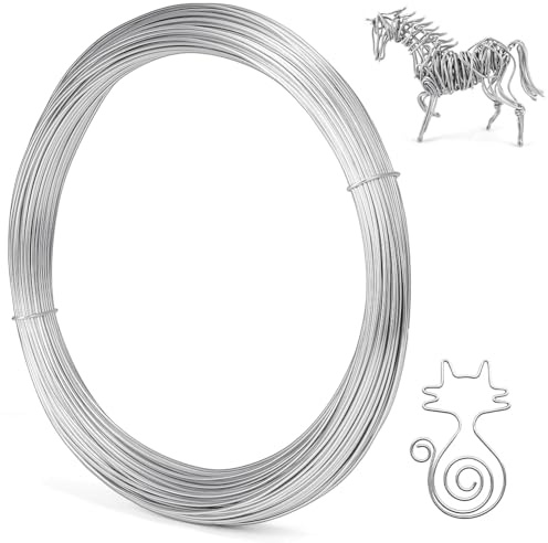 vsshe Fil d'Artisanat en Aluminium 1mm x 40m, Flexible Fil Aluminium Argent Sculpture, Fil Métallique pour Fabrication à Main Pour Bijoux, Modelage, Sculpture, Loisirs Créatifs Et DIY(1mm x 40m)