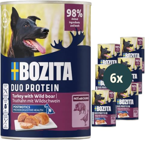 Bozita Dog Paté Dinde et Sanglier 6 × 400 g – Nourriture Humide pour Chien sans céréales – Pâté avec postbiotiques et Sources de protéines animales – Formule complète sans Sucre ajouté