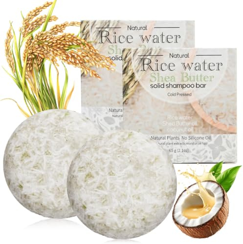 2 Pains Shampoing Solide Douceur, Shampoing Keratine Sans Sulfate à l’Eau de Riz, Shampoing Clarifiant, Pour La Croissance, Le Renforcement, L'éPaississement Et Le Volume