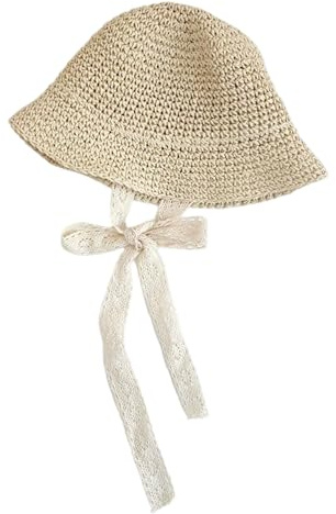 Sombrero De Paja para Niños Pequeños, Sombrero De Paja para Bebés, Sol para Niños Pequeños con Corbata De Encaje, Sombreros De Verano Naturales Transpirables para 1-3 Años, Caqui (Circunferencia De L