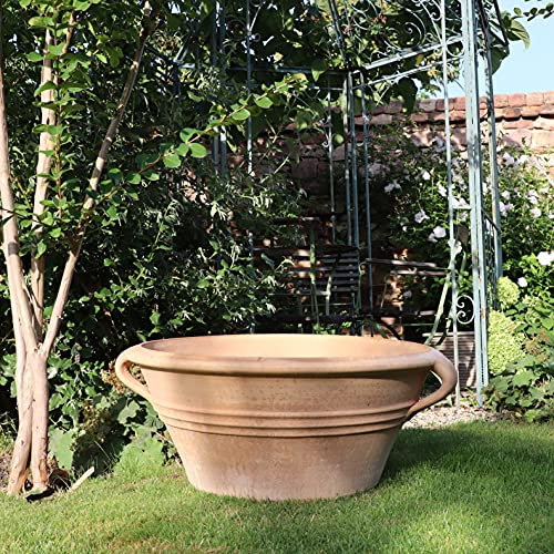 Kreta Ceramica | Ciotola in terracotta resistente al gelo con manico | 70 cm | per piantare o come mini laghetto, giardino, terrazza | effetto mediterraneo e antico