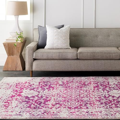 Livabliss Syracusa Vintage Rug - Area Rugs Living Room 120x170 cm, Dining Floor, Kitchen, Traditional Multicoloured Boho Style, Easy Care Pile, Bohemian Large Rug, Fuchsia, Beige and Ivory