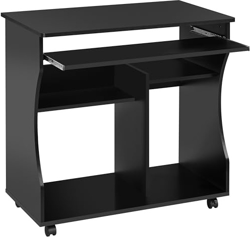 Yaheetech Scrivania per Computer, Tavolo Porta PC Moderno, Scrittoio per Laptop con Tastiera Estraibile,Tavolo da Ufficio, Postazioni di Lavoro con 4 Ruote 80 x 48 x 76 cm Nera