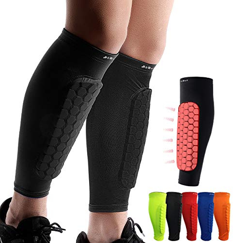 HiRui Soccer Shin Guards Shin Pads for Kids Youth Adult, Calf Compression Sleeve with Honeycomb Pads, Support for Shin Splint Baseball Boxing Kickboxing MTB, Lightweight (1PAIR) (Black, M)