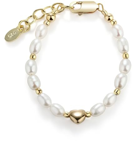 Cherished Moments 14K Gold-Plated Dainty Cultured Pearl Baby Bracelet Accented with Gold Heart for Infant or Newborn Little Girls (SM)