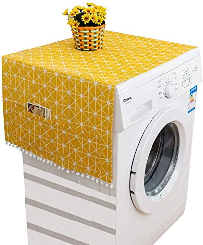 Zinsale Washing Machine Top Cover with Side Storage Pockets Refrigerator Fridge Dust Oil Proof Cover Cotton Linen Dryer Protector Sunscreen Waterproof Cover (70x170cm, Yellow Checkerboard)
