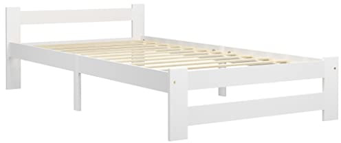 vidaXL Massivholzbett Bett Holzbett Bettgestell Bettrahmen Lattenrost Einzelbett Schlafzimmerbett Schlafzimmermöbel Weiß Kiefer 100x200cm