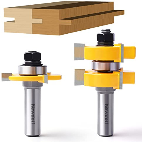 Newdeli Jeu de fraises à rainure et languette 1/2 tige, 3 dents réglables en forme de T pour portes, tiroirs, étagères et plus encore. Épaisseur du modèle : 15-31 mm