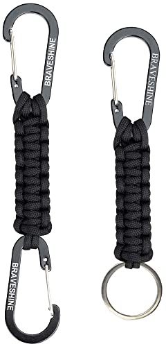 BRAVESHINE Keychain with Snap Hook Carabiner Clips, Paracord Keychain Carabiner Clips with Locking D Ring Hooks Hangers, Heavy Duty Lanyard Key Chain for Car Keys, Backpack, Tools, Men, Women