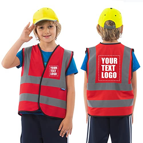 AYKRM Personalisierte bedruckbare Rot warnweste kinder 2-5 jahre Sicherheitsweste Schutz für Jungs Mädchen
