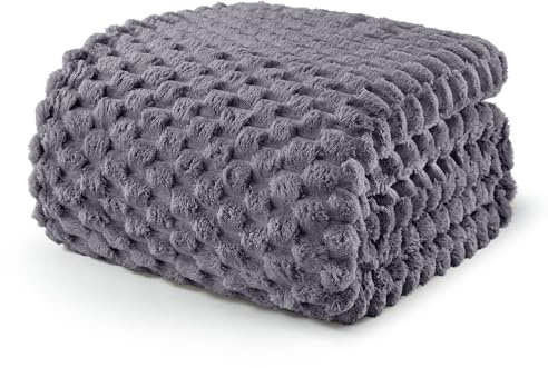 Exclusivo Mezcla Plaid Couverture Polaire 230 x 270 cm, Plaid Jeté de Canapé, Couverture pour Le lit léger Douillet et Moelleux pour Toute la Saison, Gris foncé