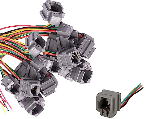 Sopepoyie RJ11 Female Connector 6P4C with Wires 4.33 PCB Socket Mount Telephone Connectors Adapters Grey 20pcs