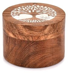 Samhita Urna de madera con forma de árbol de la vida para cenizas humanas, perros y gatos, 8,9 x 8,9 x 6,3 cm
