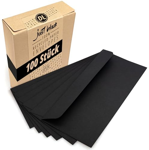 Japun - sobres (100 piezas) de papel, sobre sin ventana - DIN largo - 220x110 mm - negro