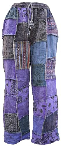 Gheri Pantaloni invernali da uomo foderati in pile patchwork con stampa Boho, Tono viola, S