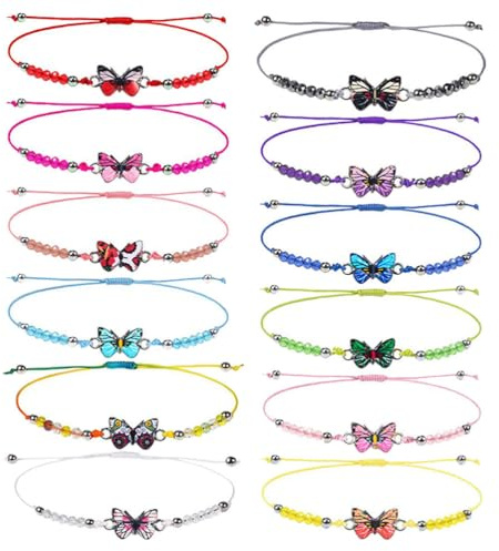 Ciieeo Butterfly Bracelet for Girls Adjustable Drawstring Woven Friendship Bead Bracelet with Crystal Charm Kids Jewellery