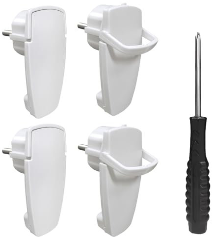 [4 Stück] Elektrische Schuko Stecker, Extraflach Schutzkontakt Winkelstecker mit Klappgriff, 250V 16A für Kabel bis 3x1,5 mm² Flachstecker Eurostecker, Weiß