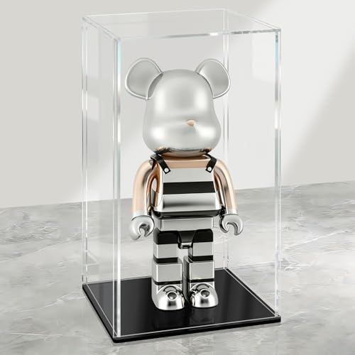 LANSCOERY Acrylic Display Case, 6x6x12 in, Upgraded Thickened UV-Resistant Showcase, 98% Clarity Dustproof Box with Glossy Black Base for Action Figures, LEGO & Models, Includes Scraper & LED Light